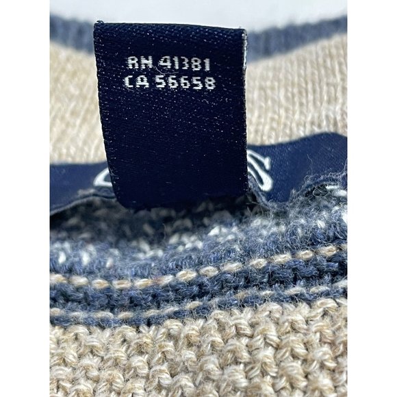 Chaps Ladies Large Sweater Blue  Tan Pullover Striped Neckline Crisscross Tie - Picture 10 of 10